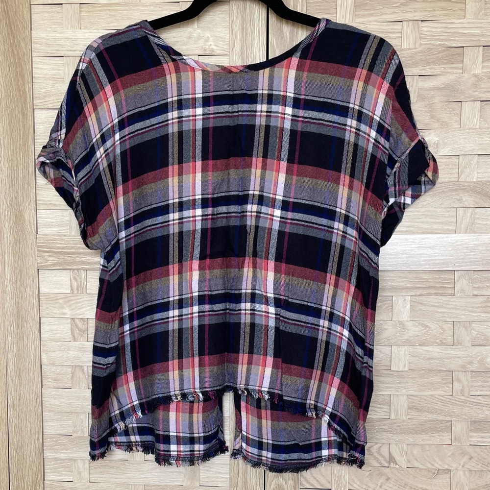 cloth & stone Navy, Pink & Cream Plaid Boxy Short-Sleeve Tunic